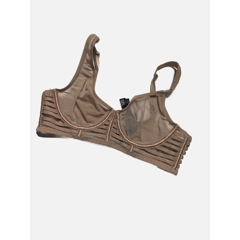 Victoria's Secret Bra Women 32B Tan Mesh Cage Strappy Unlined Plunge Lingerie